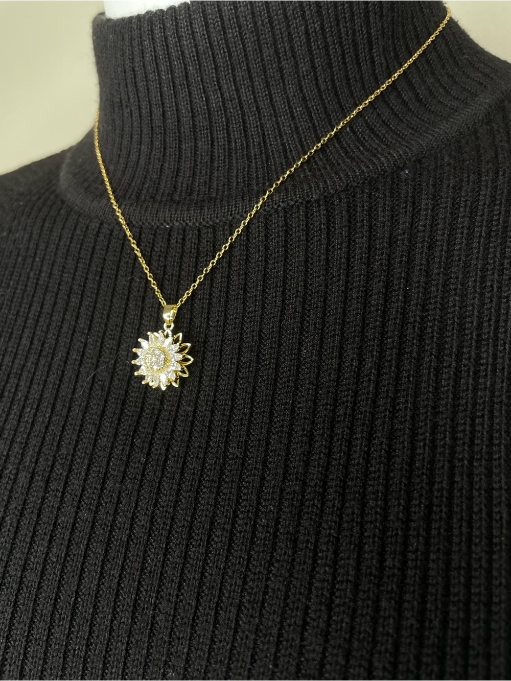 Gold Spinning Sunflower Crystal Pendant Necklace - Elegant Women's Jewelry - Picture 3 of 6